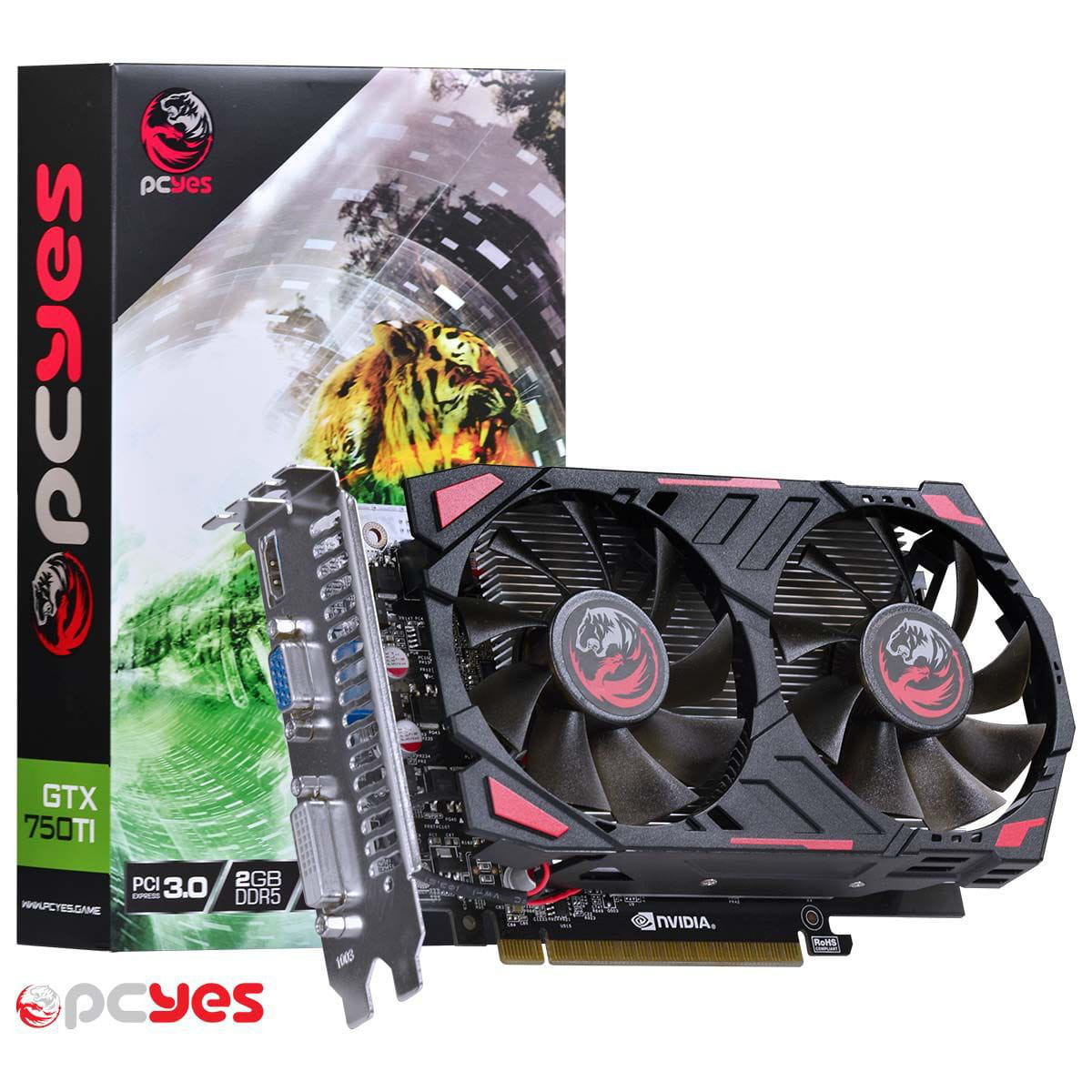 Placa de Vídeo 2gb Ddr5 128bits Gtx750 Dual Fan Pcyes 