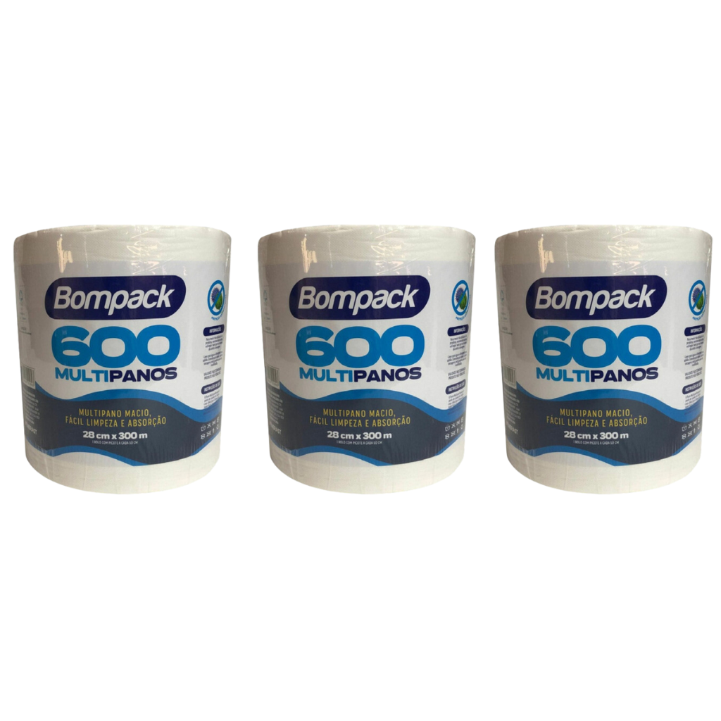 Pano Multiuso Rolo C/600un 28x50cm 300m Branco (tipo Perfex) - 3 Und