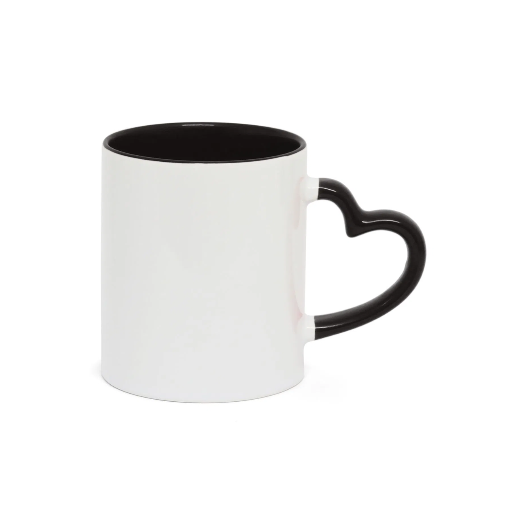 Caneca Cerâmica Metalnox Branco/preto Alça Coração 325ml P/sublimação