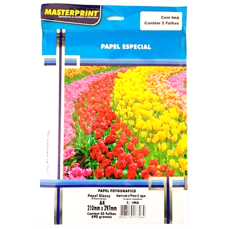 Papel Foto A4 5fls Glossy Neutro C/ Imã Masterprint
