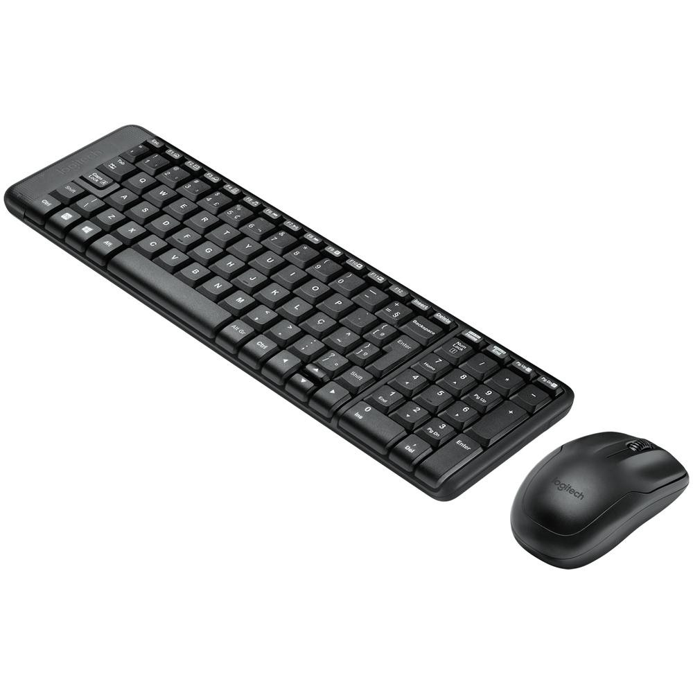 Teclado e Mouse Logitech Mk220 Sem Fio Compacto Preto Abnt2
