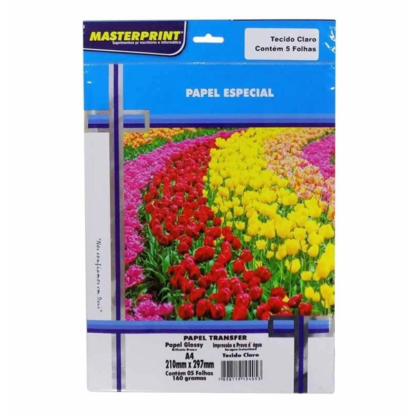 PAPEL TRANSFER A4 160G 5FLS TECIDO CLARO MASTERPRINT