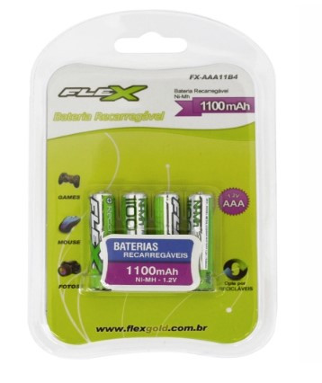 Pilha Palito Aaa Recarregável 1100mah C/4 Fx.aaa11b4 Flex