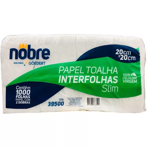 Papel Toalha 2 Dobras 20x20 Celulose 22g Slim C/1000