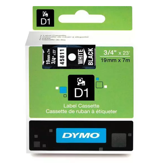 FITA ROTULADOR D1 PRO 19MMX7MTS POLIESTER BC/PT - 45811 - DYMO
