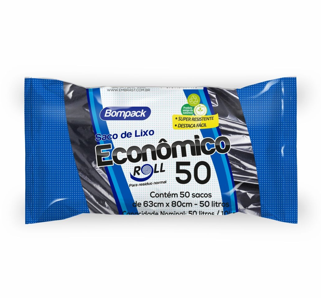 Saco P/ Lixo 50l 63x80cm Economic Pto Rolo C/50un