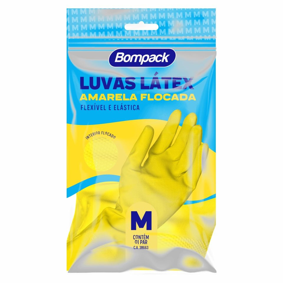 Luva Látex Flocada Limpeza Tam M Bompack