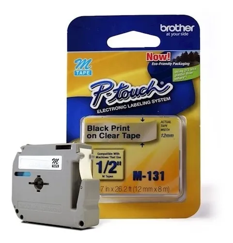 Fita Rotulador Brother M131 12mm Pto/transparente 