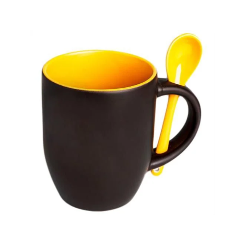 Caneca Cerâmica Mágica Preta/amarela C/colher 325ml P/sublimação