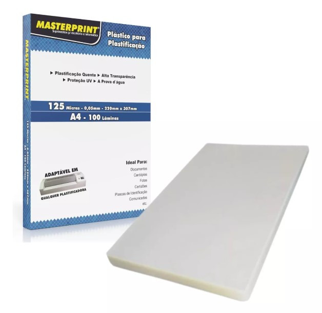 REFIL P/ PLASTIFICAÇÃO 220X307X0,05MM 125 MICRAS A4 100UN