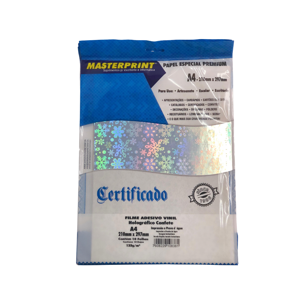 PAPEL FOTO A4 135G 10FLS FILME ADESIVO VINIL HOLOGRÁFICO FLOCO NEVE - MASTERPRINT 302020028