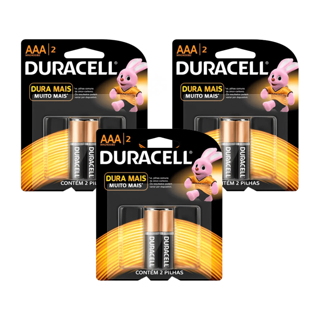 Kit 3 Pct Pilha Palito Aaa Alcalina C/2un - Duracell