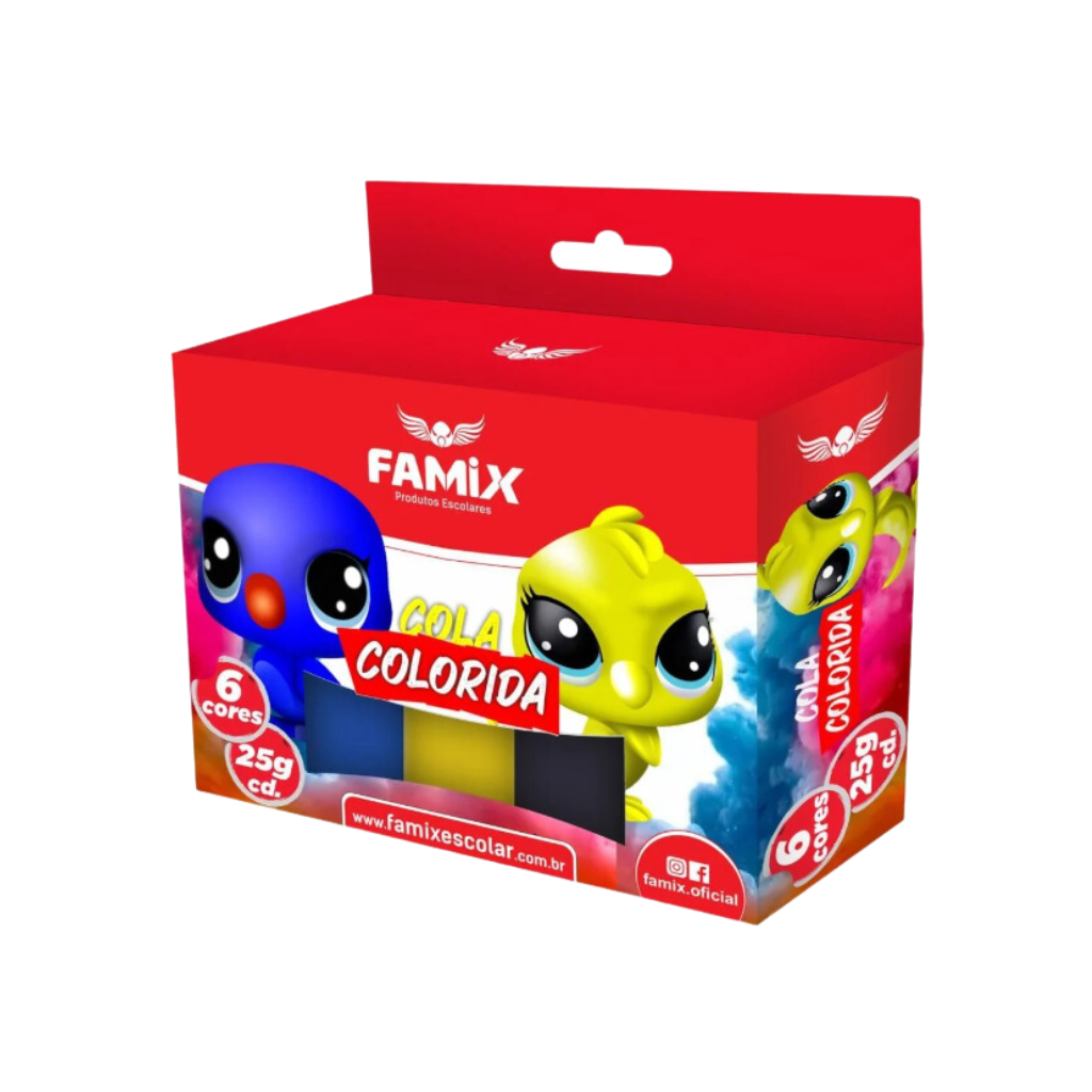 COLA COLORIDA C/6 FRASCOS COR SORTIDA C/25G FCL09 - FAMIX