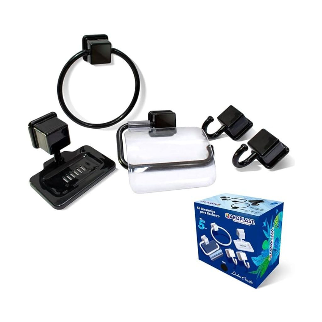 Kit Acessorios para Banheiro Caribe Preto
