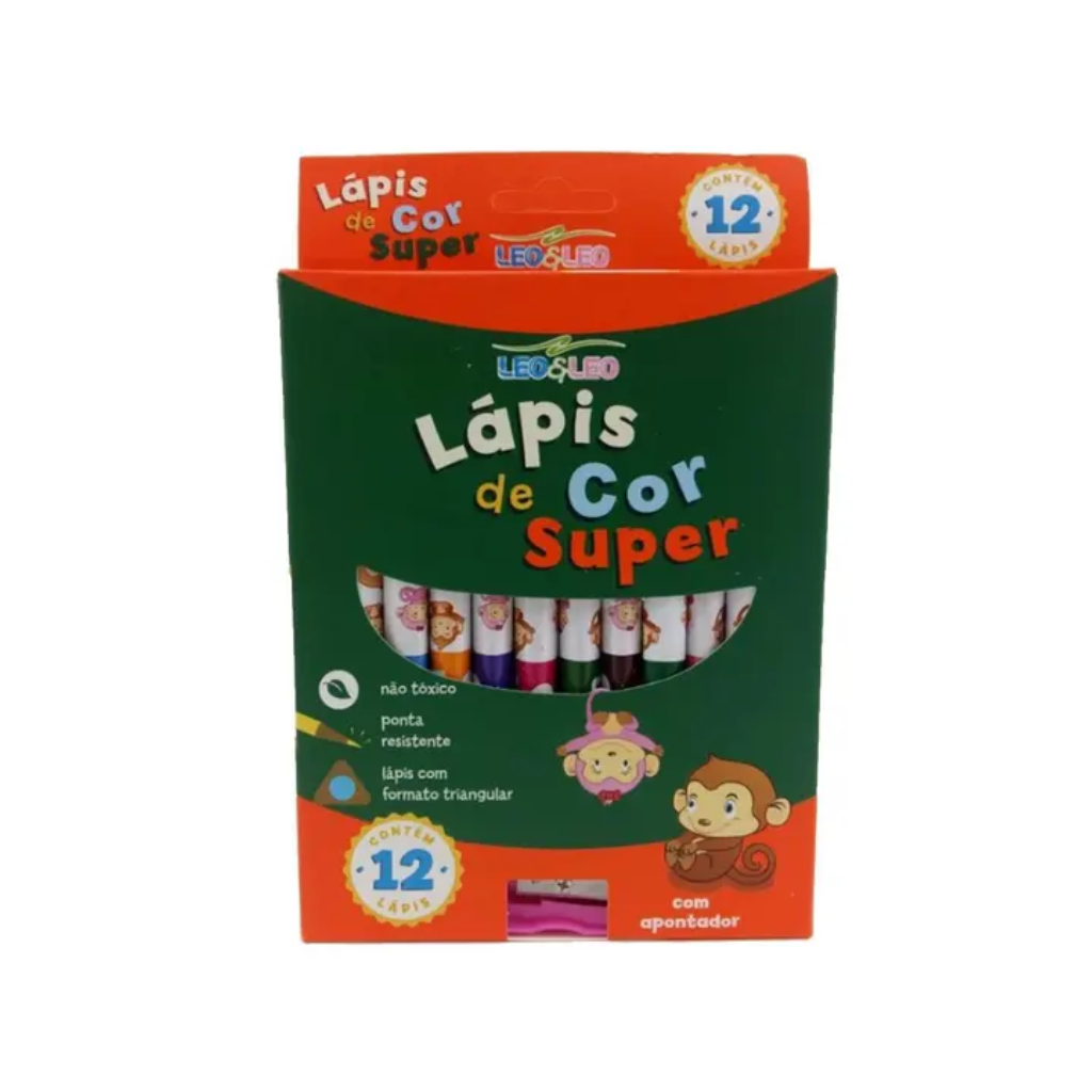 LÁPIS DE COR 12 CORES SUPER TRIANGULAR COM APONTADOR - LEO E LEO 4393