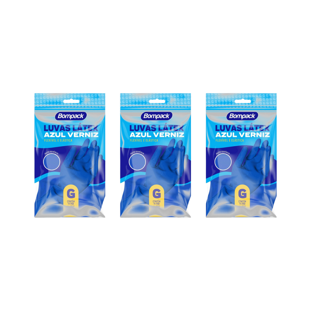 Luva Verniz Azul Limpeza Tam G - 3 Und