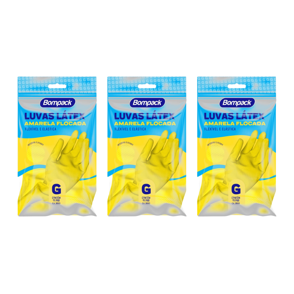 Luva Látex Flocada Limpeza Tam G - 3 Und