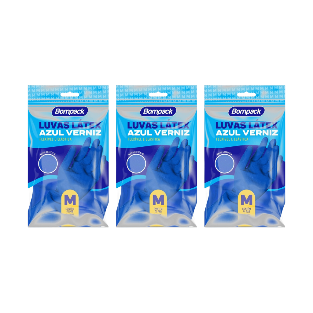 Luva Verniz Azul Limpeza Tam M - 3 Und 