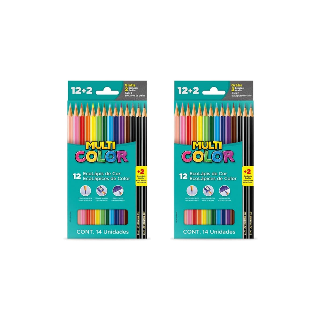 Lápis de Cor 12 Cores Faber Castell Sextavado Multicolor Eco - 2 Cx
