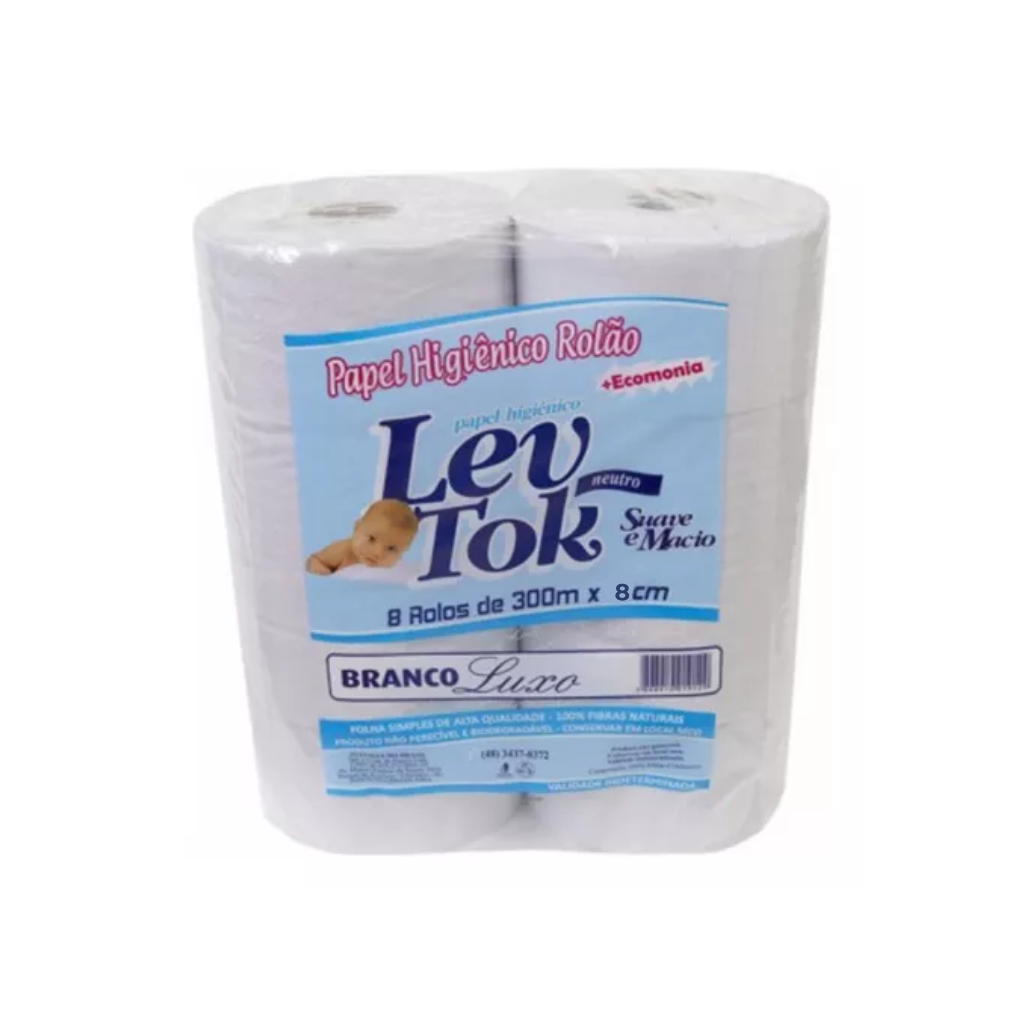 PAPEL HIGIÊNICO ROLÃO 8X300M BRANCO LUXO - LEV TOK 108