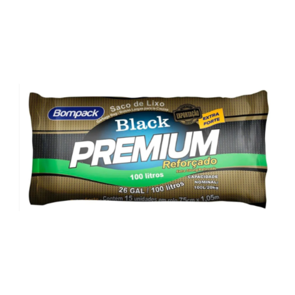 Saco P/ Lixo 100l 75x105 Black Premium Rolo C/15un