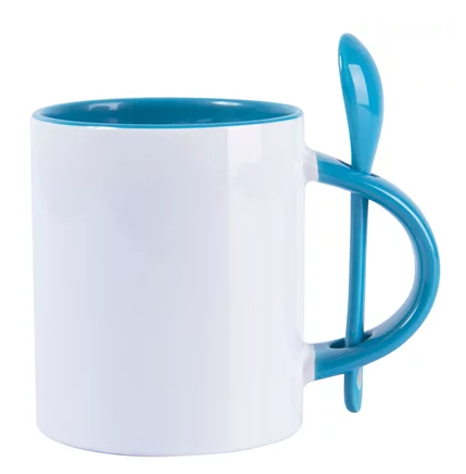 CANECA CERÂMICA C/COLHER AZUL/BRANCO 325ML P/SUBLIMAÇÃO METALNOX 
