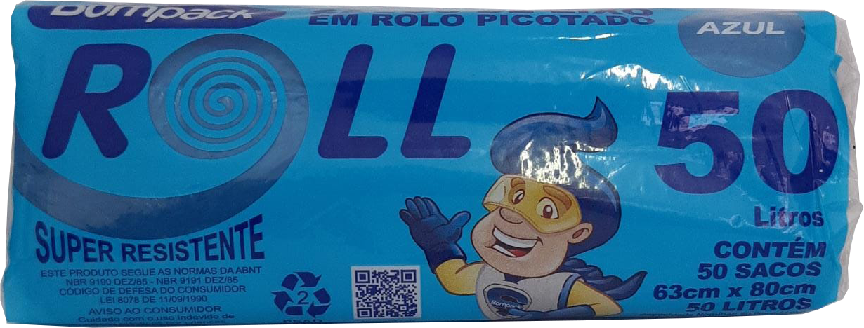 Saco P/ Lixo 50lt Roll Azul C/50