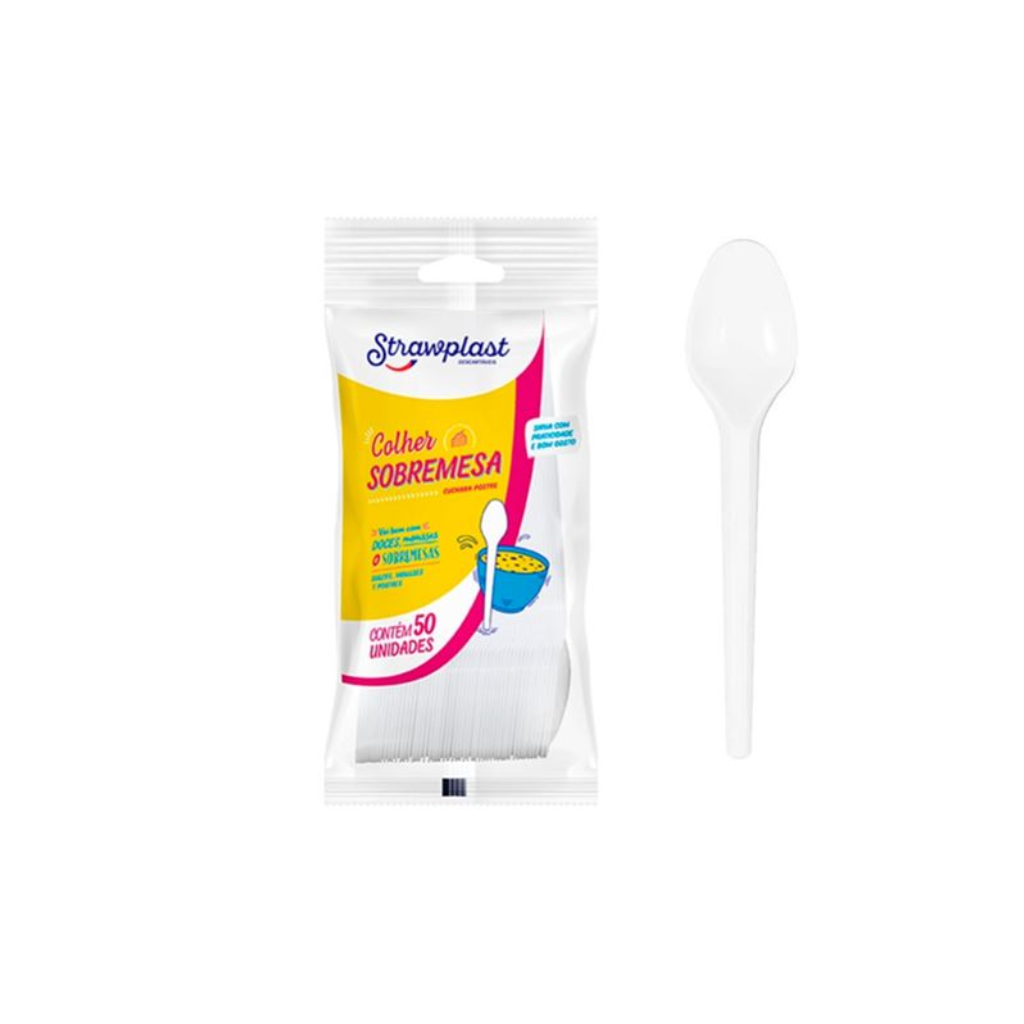 Colher P/sobremesa C/50un Plástico Branco (gsb-620) - Strawplast 20381