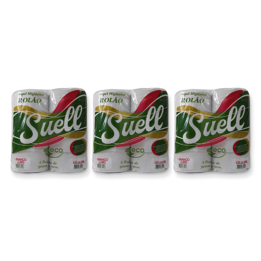 Papel Higiênico Rolão 8x300m Branco Luxo - 3 Pct 