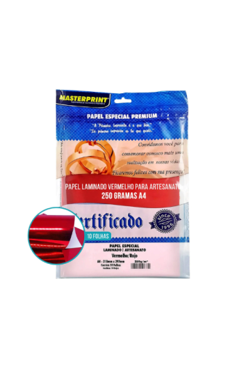 Papel Laminado Vermelho Certificado A4 250g C/10 