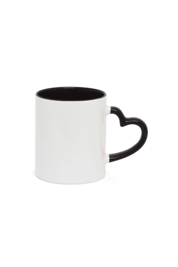 Caneca Cerâmica Metalnox Branco/preto Alça Coração 325ml P/sublimação