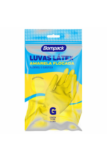 Luva Látex Flocada Limpeza Tam G Bompack 