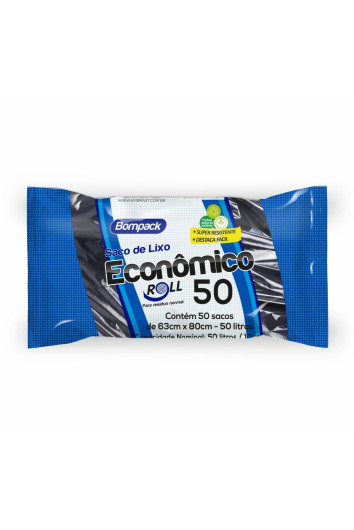 Saco P/ Lixo 50l 63x80cm Economic Pto Rolo C/50un