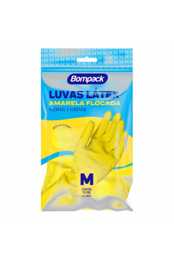 Luva Látex Flocada Limpeza Tam M Bompack