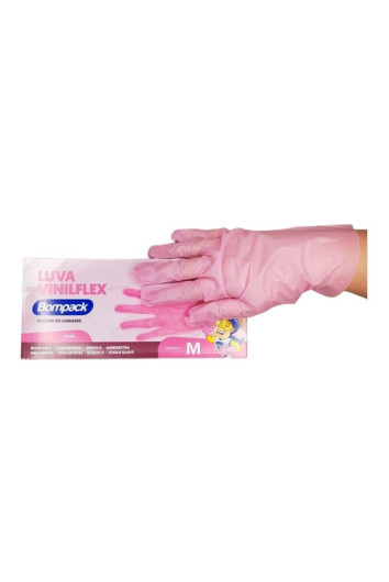 Luva Vinilflex Rosa Cx C/100 Tam M Bompack