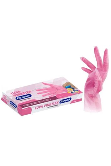Luva Vinilflex Rosa Cx C/100 Tam G Bompack