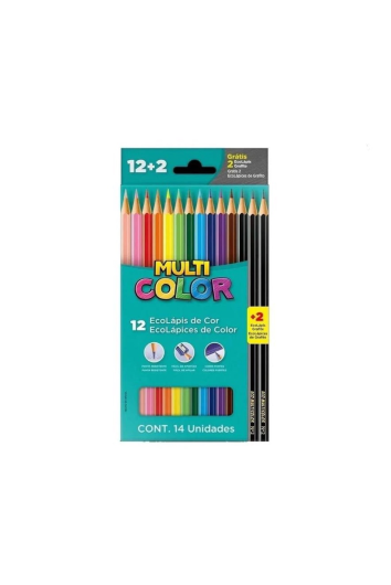 Lápis de Cor 12 Cores Sextavado Multicolor Eco + 2 Lápis Pretos - Faber Castel 