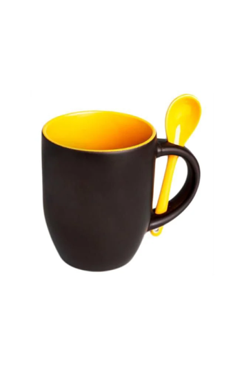 Caneca Cerâmica Mágica Preta/amarela C/colher 325ml P/sublimação