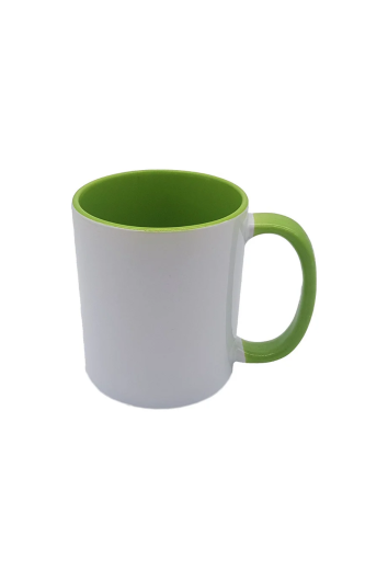 Caneca Ceramica Branca Interior Verde Light Aaa 325ml P/sublimacao
