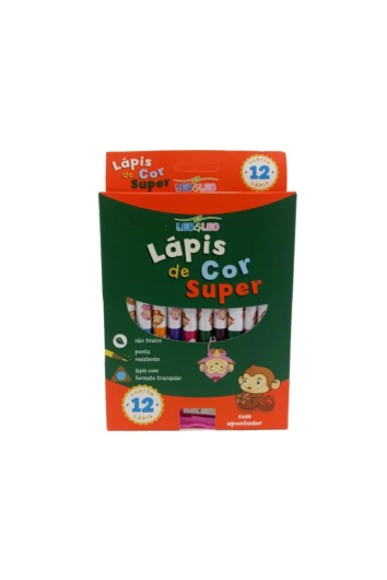 LÁPIS DE COR 12 CORES SUPER TRIANGULAR COM APONTADOR - LEO E LEO 4393