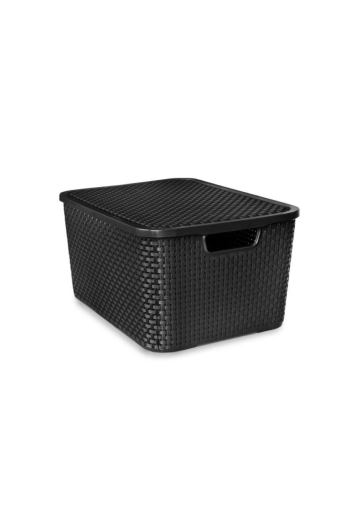 Caixa Organizadora 7l Rattan Plastico Preta C/tampa