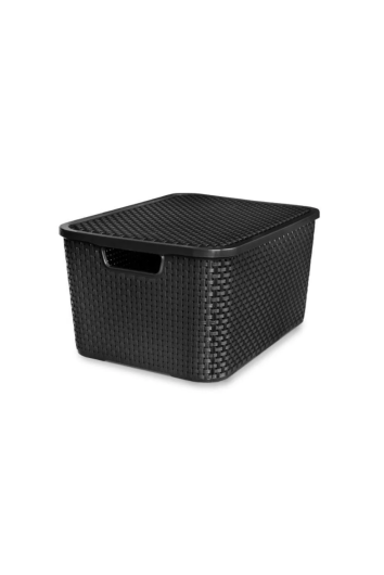 Caixa Organizadora 20l Rattan Plastico Preta C/tampa