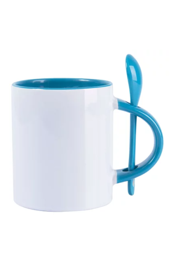 CANECA CERÂMICA C/COLHER AZUL/BRANCO 325ML P/SUBLIMAÇÃO METALNOX 