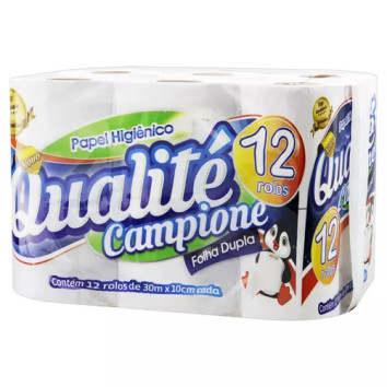 Papel Higiênico Bobina 30 Metros Folha Dupla com 12 Unidades Qualité 