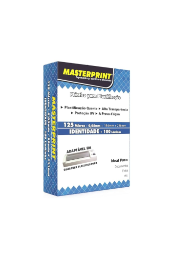 REFIL P/ PLASTIFICAÇÃO 154X216MMX0,05 125 MICRAS 1/2 OFICIO 100UN - MASTERPRINT