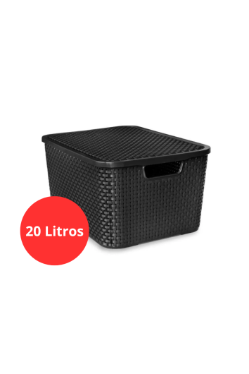 Caixa Organizadora 20l Rattan Plástico Preta C/tampa - Arqplast 25598pm