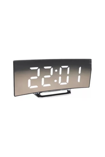 Relogio de Mesa Curvado com Led Espelhado Alarme Brilho Ajustavel