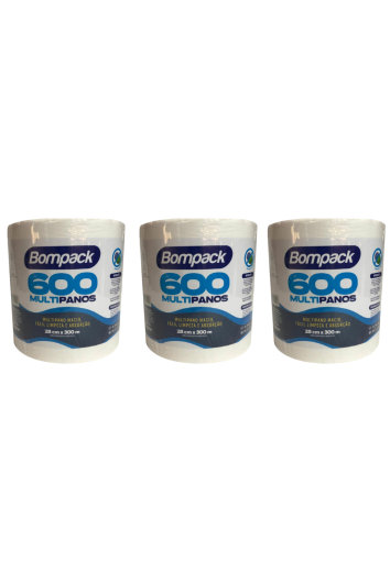 Pano Multiuso Rolo C/600un 28x50cm 300m Branco (tipo Perfex) - 3 Und