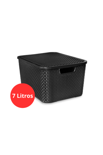 Caixa Organizadora 7l Rattan Plastico Preta C/tampa