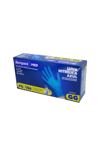 LUVA NITRÍLICA AZUL CX C/100 TAM GG - BOMPACK 25854